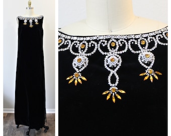 Vintage 60's I Magnin Red Carpet Black Velvet Rhinestone Collar Evening Cocktail Dress DYNASTY Audrey Hepburn Breakfast at Tiffany's