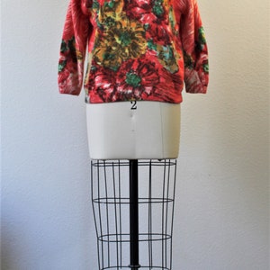 Vintage Darlene Minklam Angelon red floral Abstract Sweater cardigan angora lambswool // Modern Size US 6 8 Small Med image 4