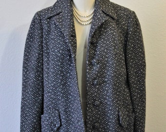 Vintage 1940s 50s Walda Scott Original Gray White Speckled Tweed Wool Jacket coat // US 4 6 8 Small Medium