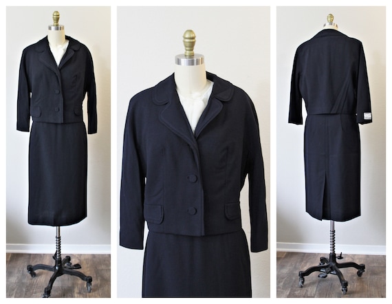 Vintage 50s NOS Forstmann Navy Blue Fancy Virgin … - image 1