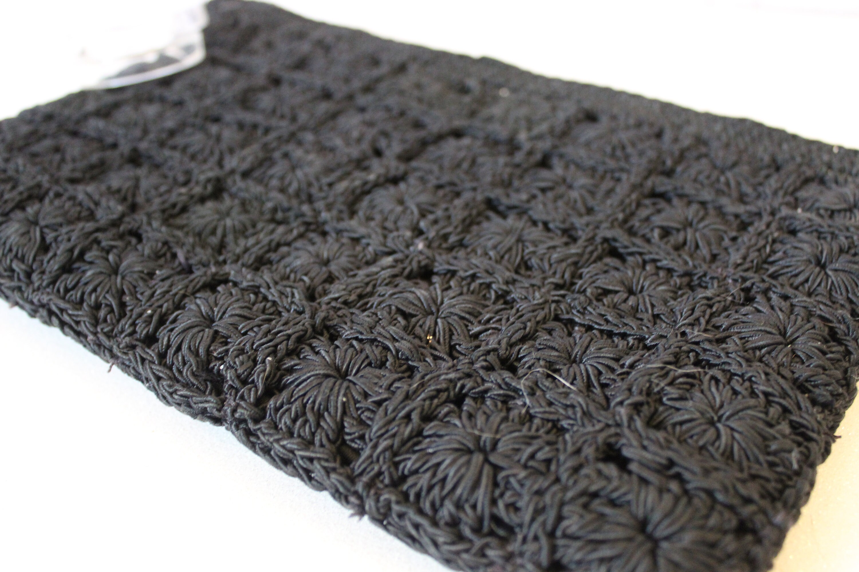Vintage 40s 1940's Black Rayon Gimp Corde Crochet Knit With