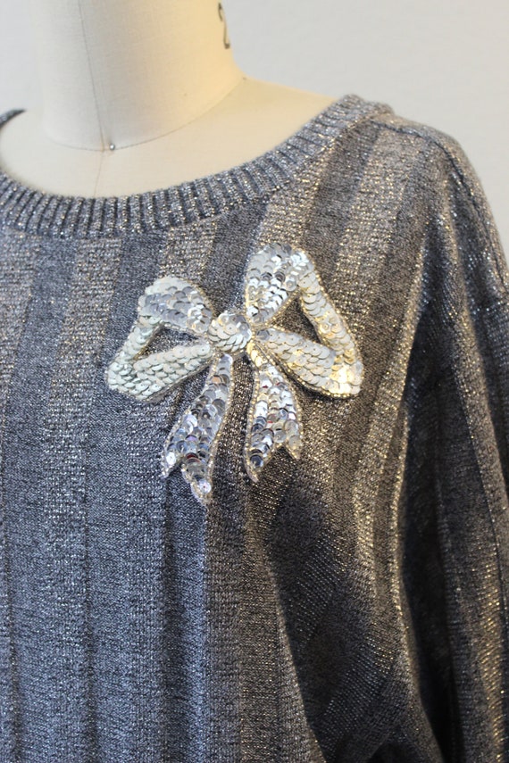 1970s LUCIE ANN Sweater Dress Silver Lame metalli… - image 4