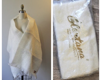Vintage jaren 1950 60's Deadstock Glentana Gemaakt in Schotland Plaid Mohair wollen franje Sjaal Wrap cape // One Size