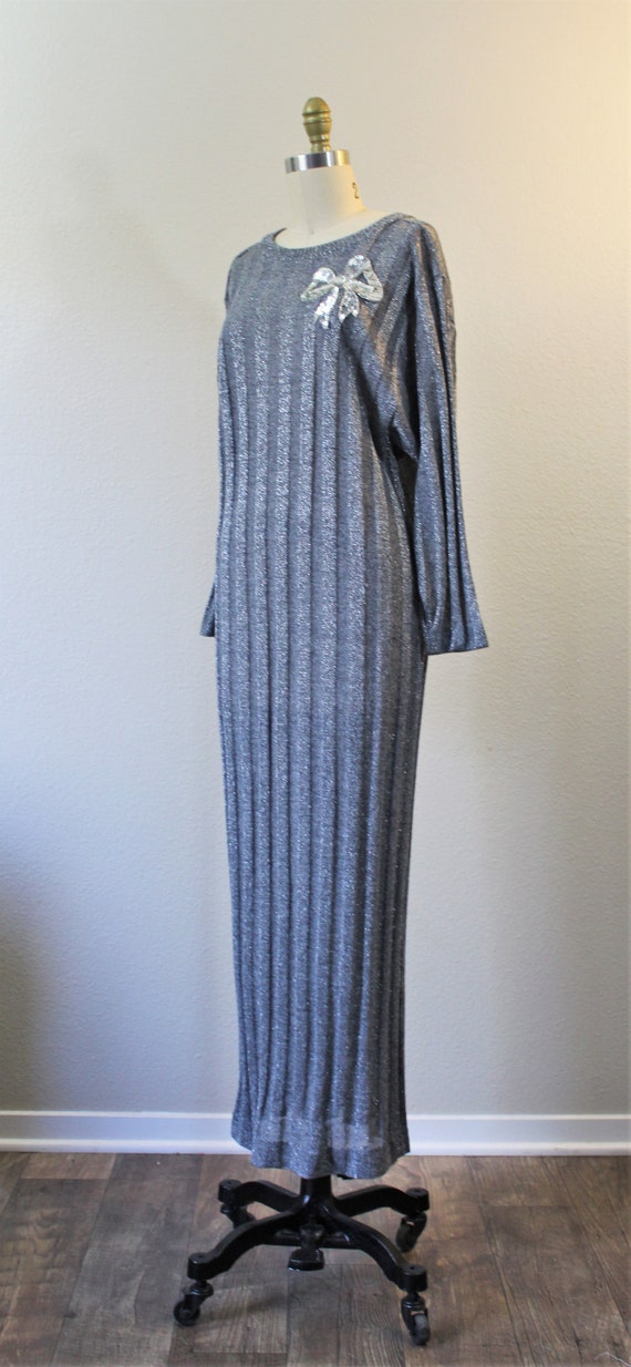 1970s LUCIE ANN Sweater Dress Silver Lame metalli… - image 5