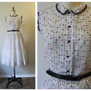 Vintage 1940s Betty Barclay Frocks Sheer nylon pink purple Polka Dot White Day Dress  // Modern Size US 2 4 6 Small xs s
