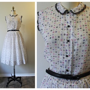 Vintage 1940s Betty Barclay Frocks Sheer nylon pink purple Polka Dot White Day Dress // Modern Size US 2 4 6 Small xs s image 1