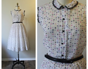Vintage 1940s Betty Barclay Frocks Sheer nylon pink purple Polka Dot White Day Dress  // Modern Size US 2 4 6 Small xs s