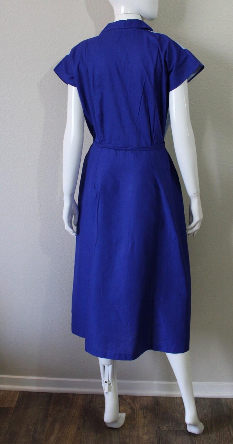 1940s 50s Cotton Dress Volup Blue cotton Eyelet Color Block Vtg sz 20 Atomic New Old Stock // US 10 12 14 large XL image 8