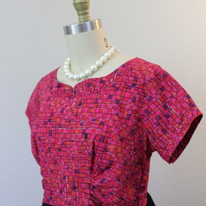 Vintage 1950s Mosaic Circle Print Novelty Cotton Day Dress pinup // Modern Size US 8 10 Med Lg image 6