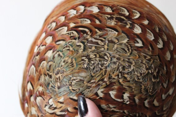 Vintage 1950s Multicolor Brown feather cap Hat he… - image 4