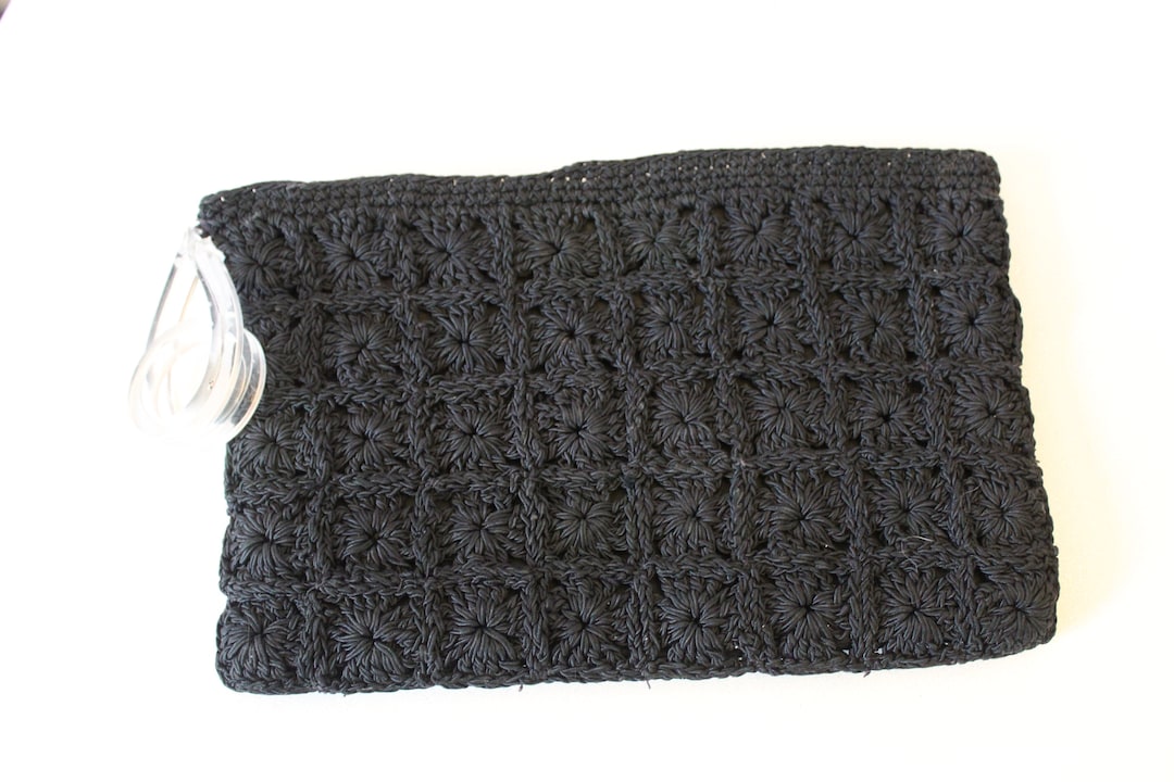 Vintage 40s 1940's Black Rayon Gimp Corde Crochet Knit With