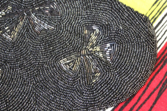 1950s Black Beaded Bow Clutch Purse / Seed and Bu… - image 2