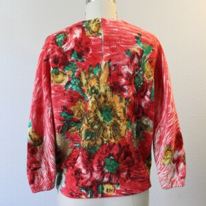 Vintage Darlene Minklam Angelon red floral Abstract Sweater cardigan angora lambswool // Modern Size US 6 8 Small Med image 7