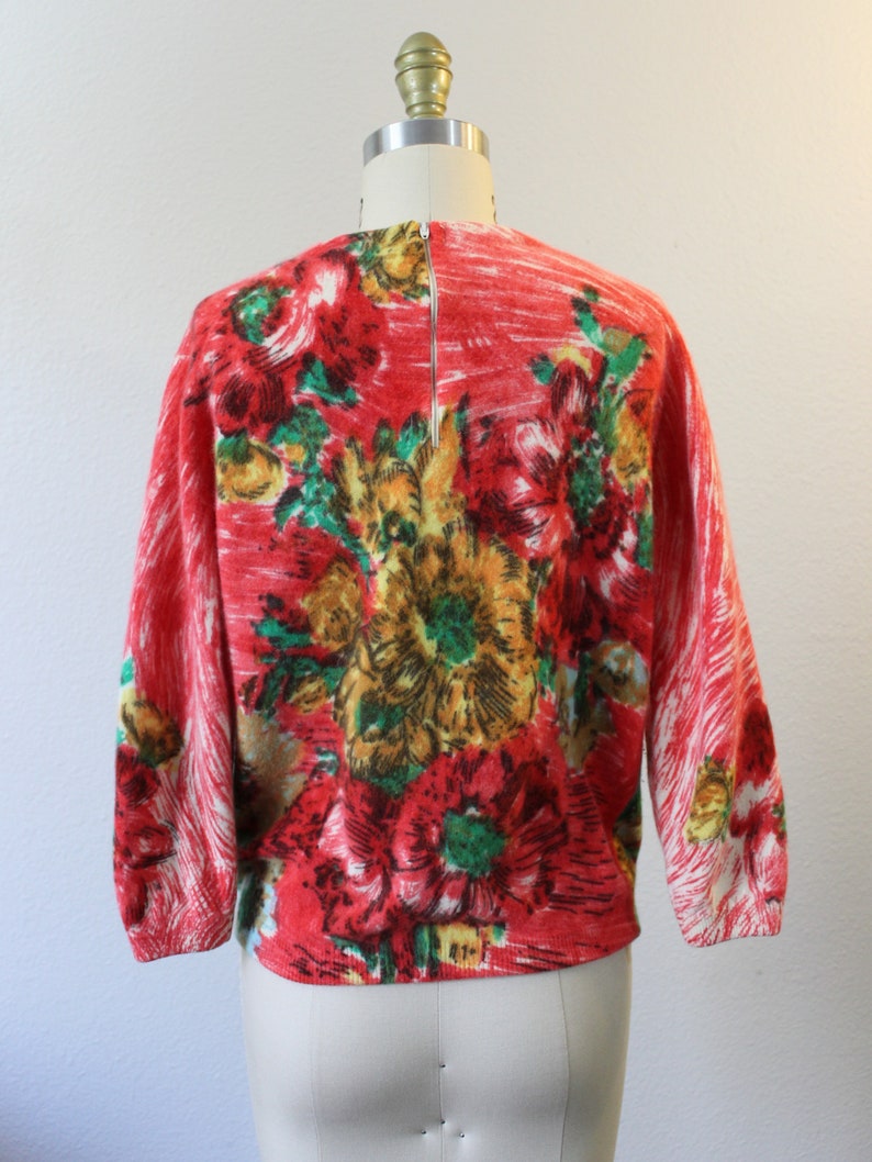Vintage Darlene Minklam Angelon red floral Abstract Sweater cardigan angora lambswool // Modern Size US 6 8 Small Med image 7