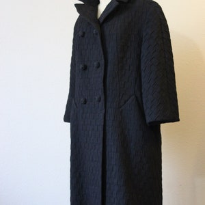 1950s Coat / Vintage 50s Forstmann Double Breasted Black waffle weave Wool Coat warm // US 0 2 4 6 xs s image 7