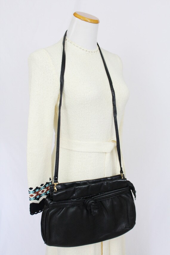 Vintage 70's 80's Black Leather Cross Body Clutch… - image 2