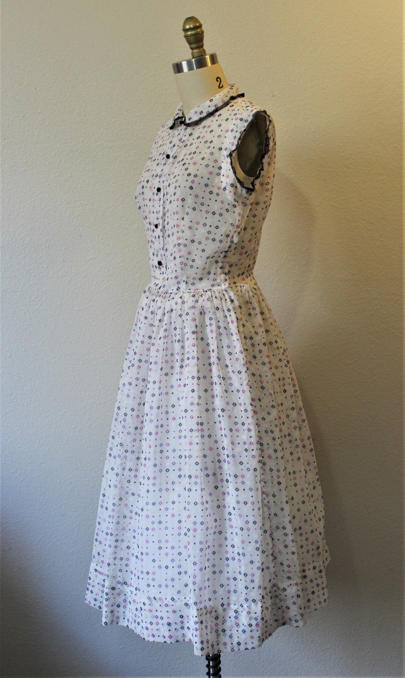 Vintage 1940s Betty Barclay Frocks Sheer nylon pink purple Polka Dot White Day Dress // Modern Size US 2 4 6 Small xs s image 5