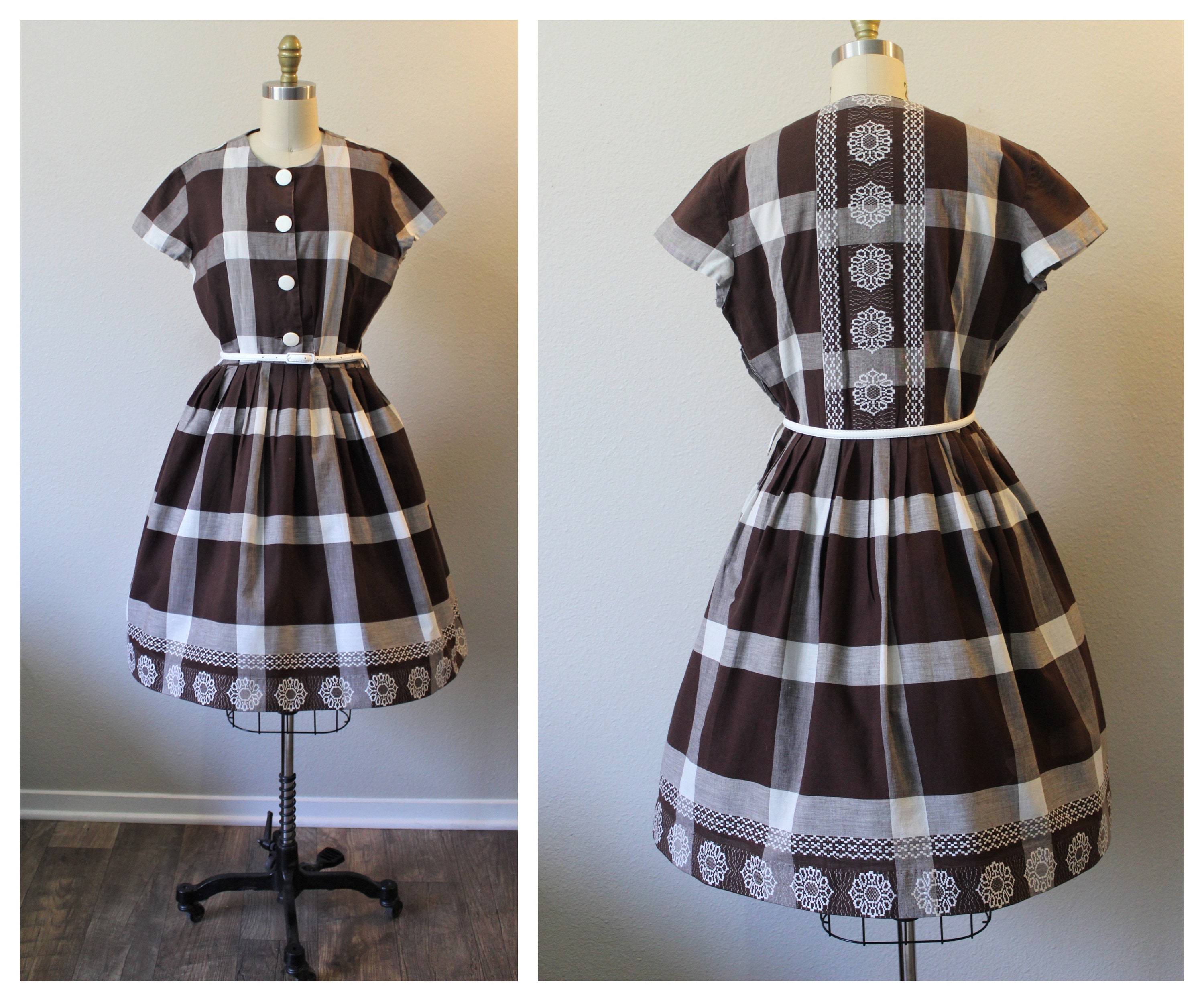 行列のできるレビュー商品、集めました。高評価アイテム 1950s Dress / Vintage 40s 50s Brown White Checkered Plaid ジャケット・アウター