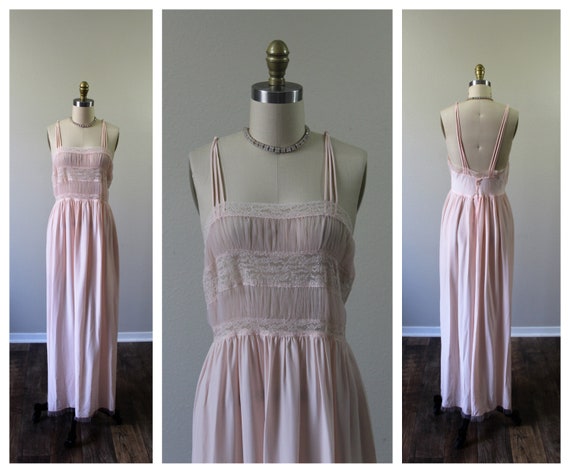 Vintage 1940s 40s TEXTRON 14  Pink rayon silk Nig… - image 1