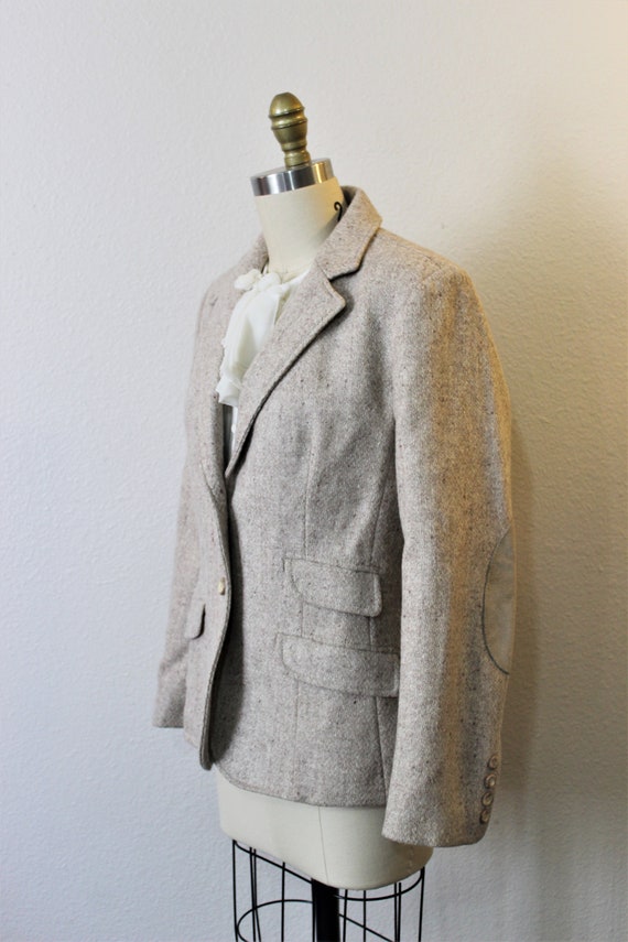 Vintage 70s 1980s Tan tweed blazer jacket with Le… - image 6