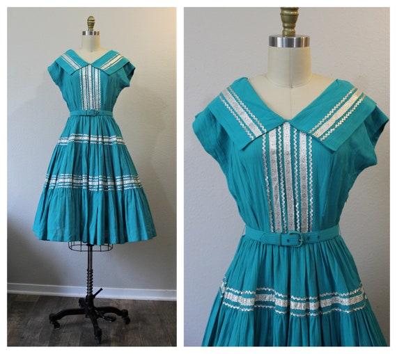 Vintag 1940s 50s Miss Virginia Frocks Turquoise S… - image 1