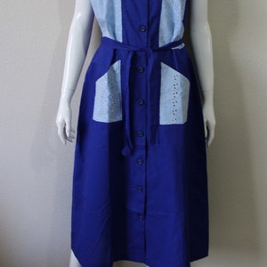 1940s 50s Cotton Dress Volup Blue cotton Eyelet Color Block Vtg sz 20 Atomic New Old Stock // US 10 12 14 large XL image 9