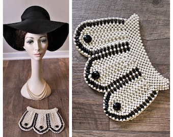 Vintage 1930's 40's black cream Wooden Beaded Clutch Handbag purse Art Deco Czechoslovakia / Suzanne