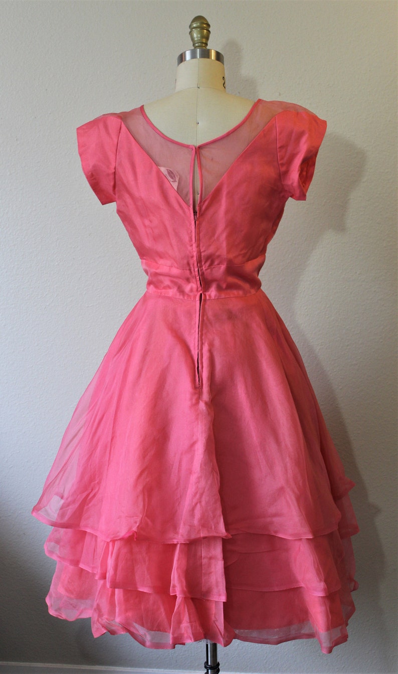 1950s Prom Dress KERRYBROOKE / Vintage 50s NOS Pink SILK Organza Party Prom Dress Event // Modern Size 2 4 xs Small image 9