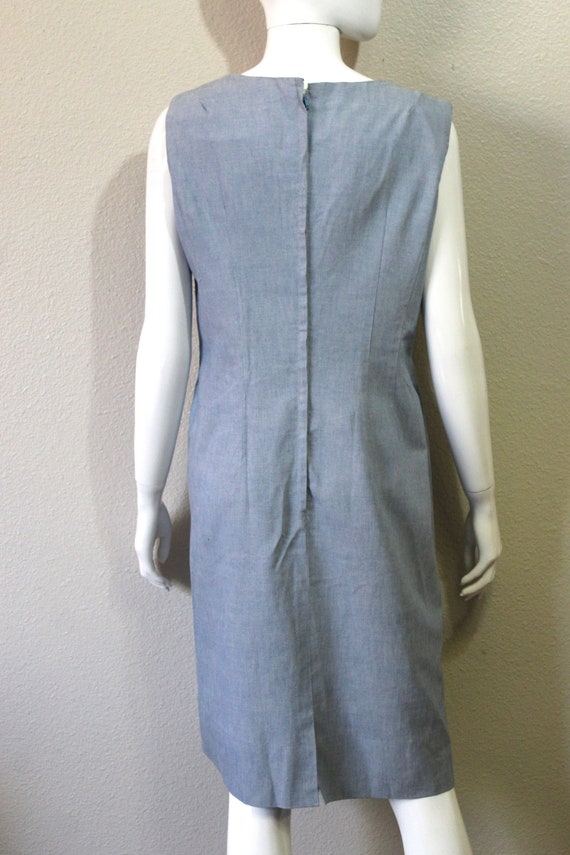 Vintage 60's Fancy Chambray Blue Cotton Day Wiggl… - image 5