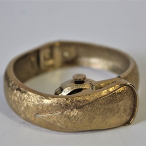 Vintage MOD Joseph Magnin California Gold Cuff Clamper Hidden wrist Watch MCM // bangle cuff image 1
