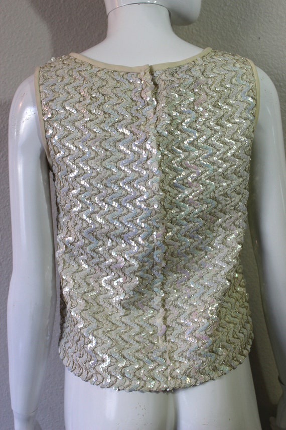 Vintage 1950s 60s Zig Zag Ivory Iridescent Sequin… - image 3