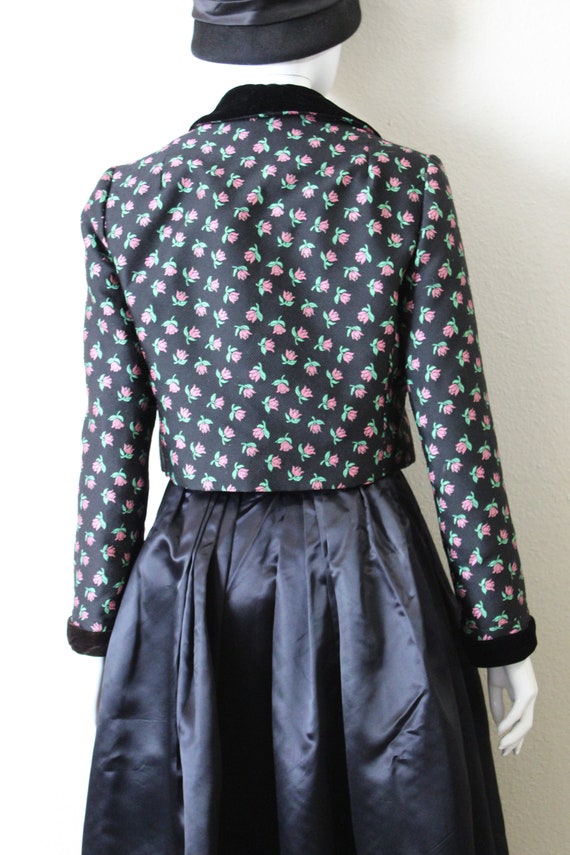 Vintage 1950s I. Magnin Black Pink Rose Bud Flowe… - image 9