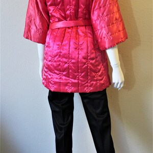 Vintage 50s 60s Rhapsody Hot pink Black Hollywood Pajama Quilted kimono Robe Lounge Set // Modern Size US 0 2 4 xs Small image 6