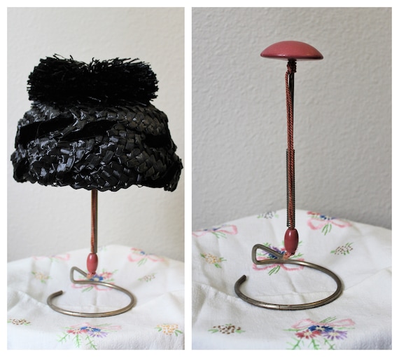 Vintage 40s 50s Antique wood store hat display //