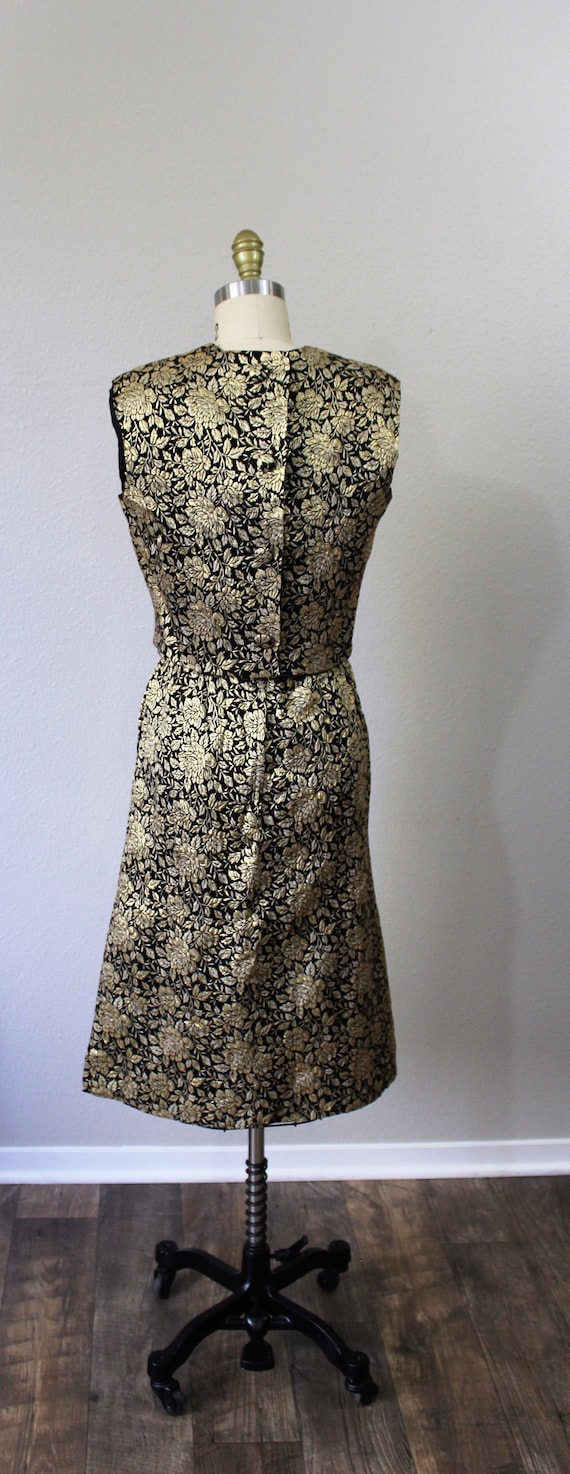 Vintage 50s 1960s Black Gold Metallic lame R & K … - image 5