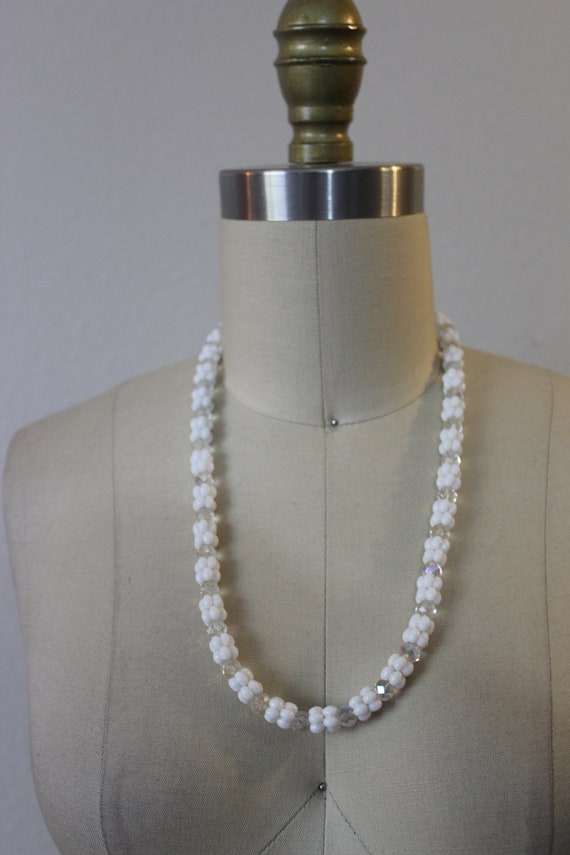 Vintage Mid Century Milkglass AB Crystal Beaded W… - image 3