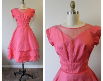 1950s Prom Dress KERRYBROOKE / Vintage 50s NOS Pink SILK Organza Party Prom Dress Event // Modern Size 2 4 xs Small