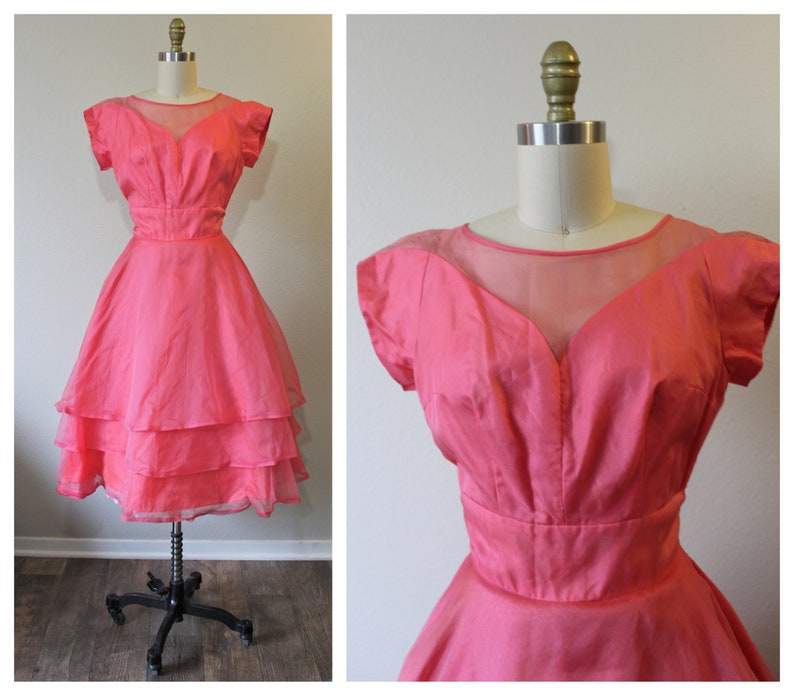 1950s Prom Dress KERRYBROOKE / Vintage 50s NOS Pink SILK Organza Party Prom Dress Event // Modern Size 2 4 xs Small image 1