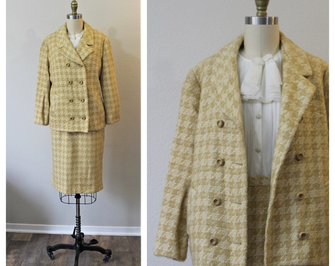 Vintage 50's 1960's Butter Cream Boucle Mohair WOOL Check Houndstooth ...