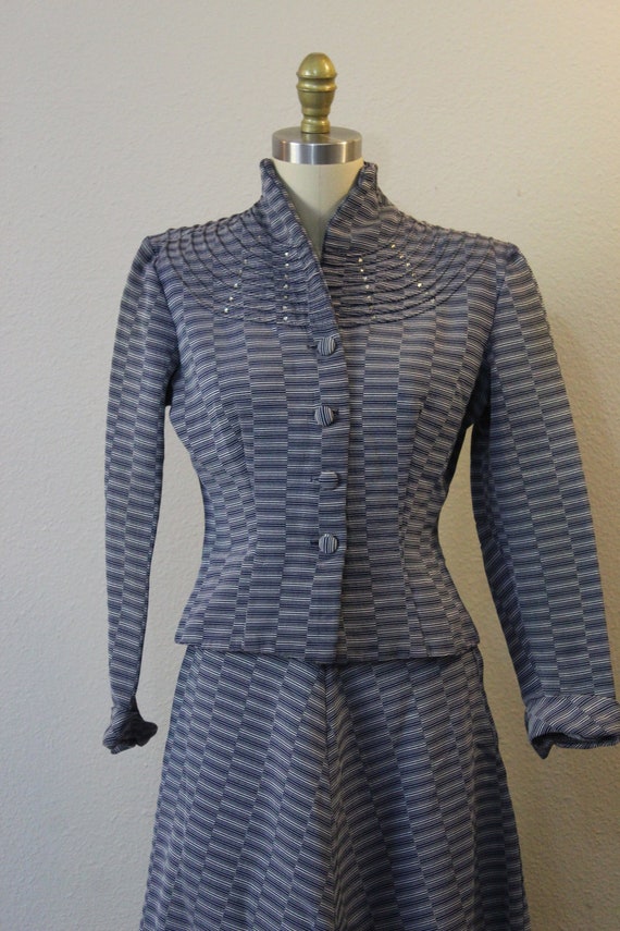 Vintage 40s 1940s Fancy Navy silver striped Gabar… - image 3