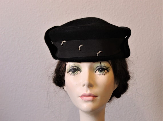 Vintage 1940s 50s Richard Original Black Wool Hat… - image 1