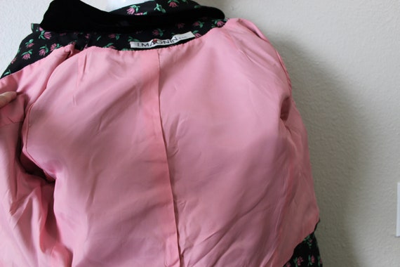 Vintage 1950s I. Magnin Black Pink Rose Bud Flowe… - image 10