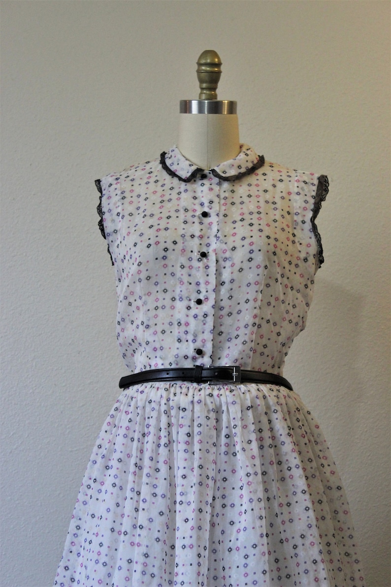 Vintage 1940s Betty Barclay Frocks Sheer nylon pink purple Polka Dot White Day Dress // Modern Size US 2 4 6 Small xs s image 4