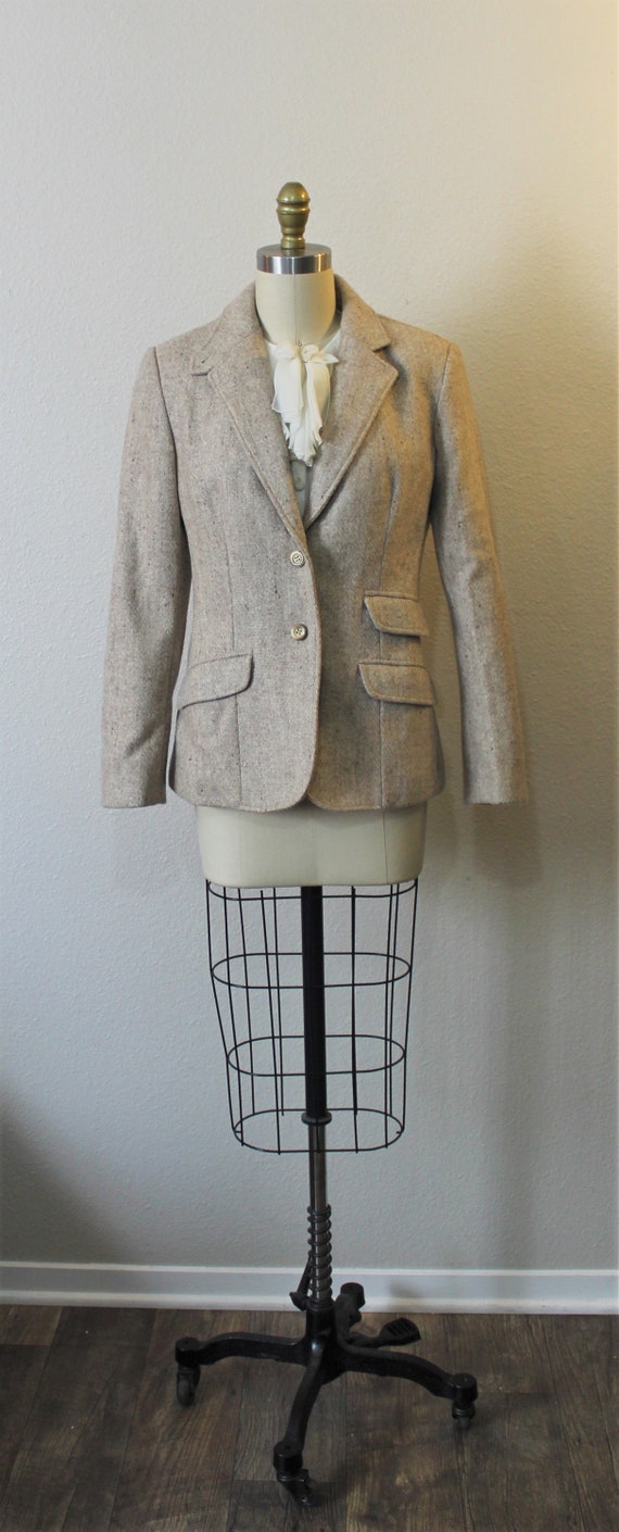 Vintage 70s 1980s Tan tweed blazer jacket with Le… - image 3