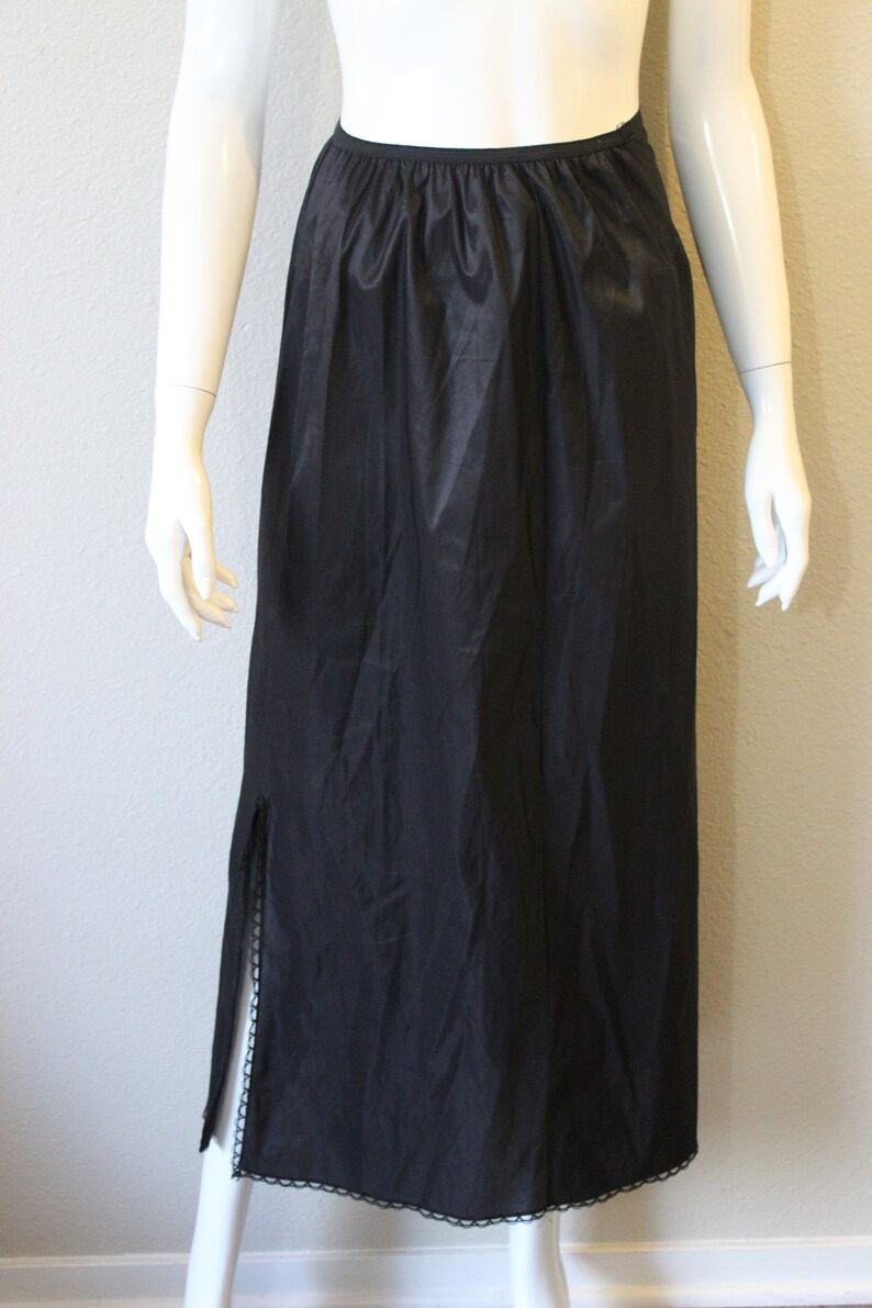 Vintage 50's 60's Vassarette Lingerie Black Lace Half Dress Under Slip Maxi Skirt tricot nylon// xs s zdjęcie 5