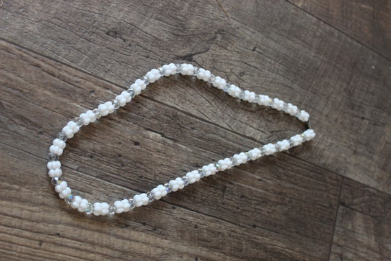 Vintage Mid Century Milkglass AB Crystal Beaded W… - image 4