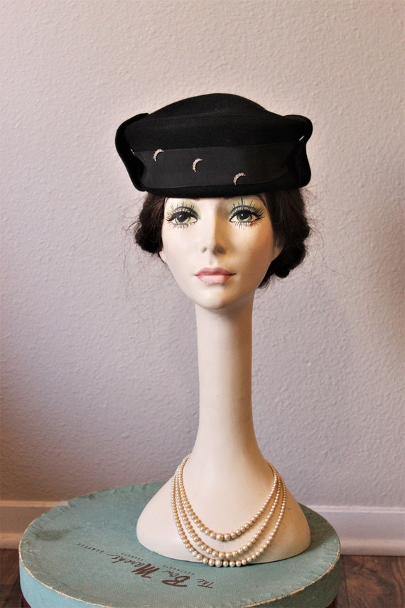 Vintage 1940s 50s Richard Original Black Wool Hat… - image 2