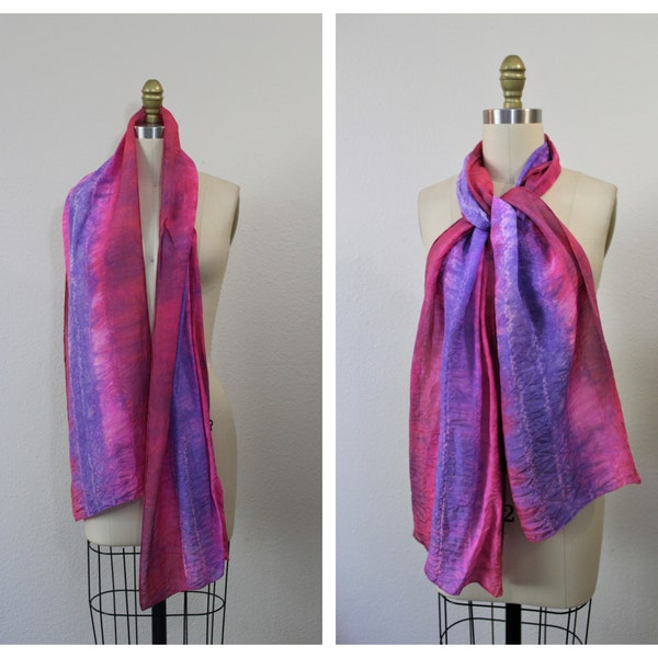 1960s MCM Scarf / Vintage 60s 70s Designer J. Seltman MOD Pink Purple Art Swirl Scarf Handrolled SUPER Long op art // tie dye 68 x 14