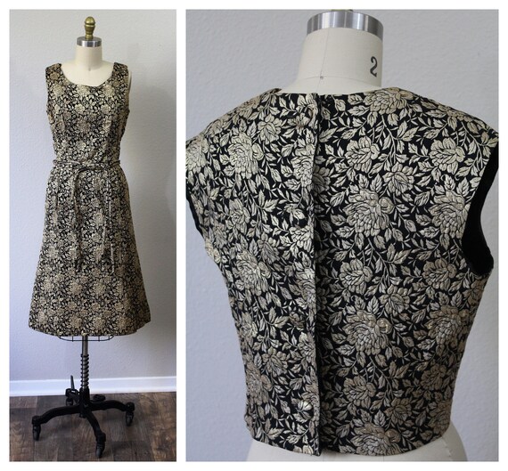 Vintage 50s 1960s Black Gold Metallic lame R & K … - image 2