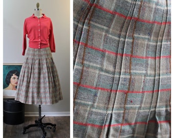 Vintage jaren 1940 jaren 50 fijne geweven wol geplooide havermout pastel gespikkelde Confetti geruite rok // US 2 4 xs s